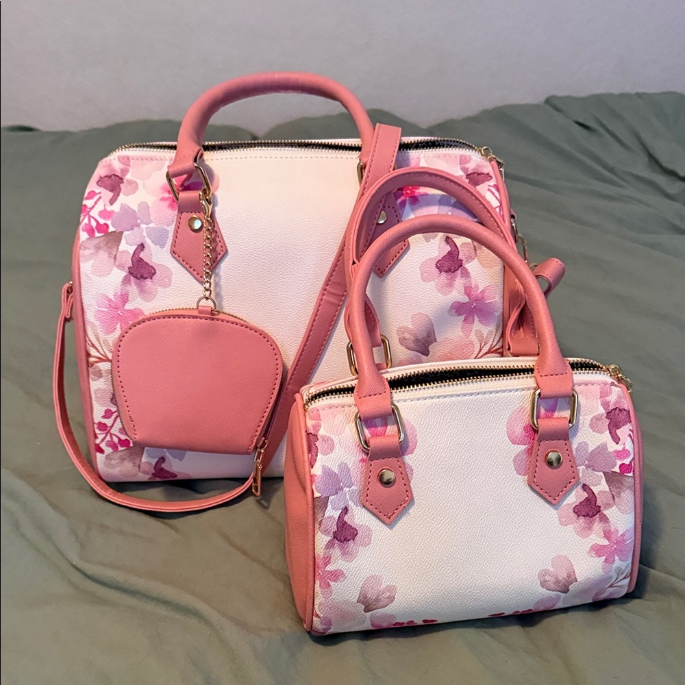 Floral Pink Women's Handbag Set